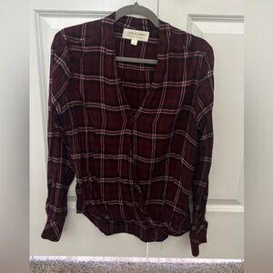 Cloth & Stone Burgundy Plaid Blouse Size S